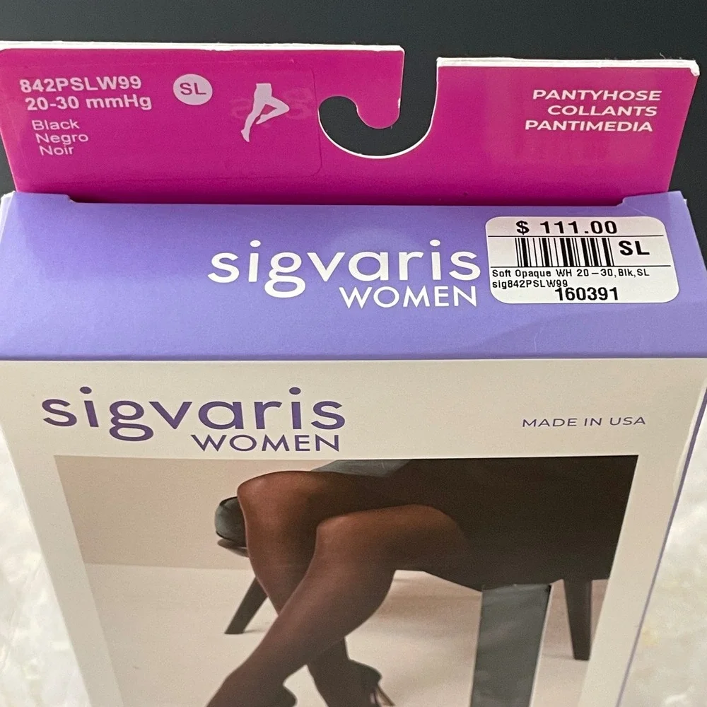Sigvaris Style Soft Opaque Pantyhose Women SL Black 20-30mmHg 842PSLW99
